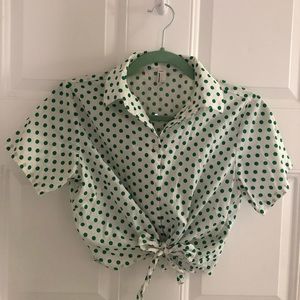 American Apparel Green Polkadot Crop Top